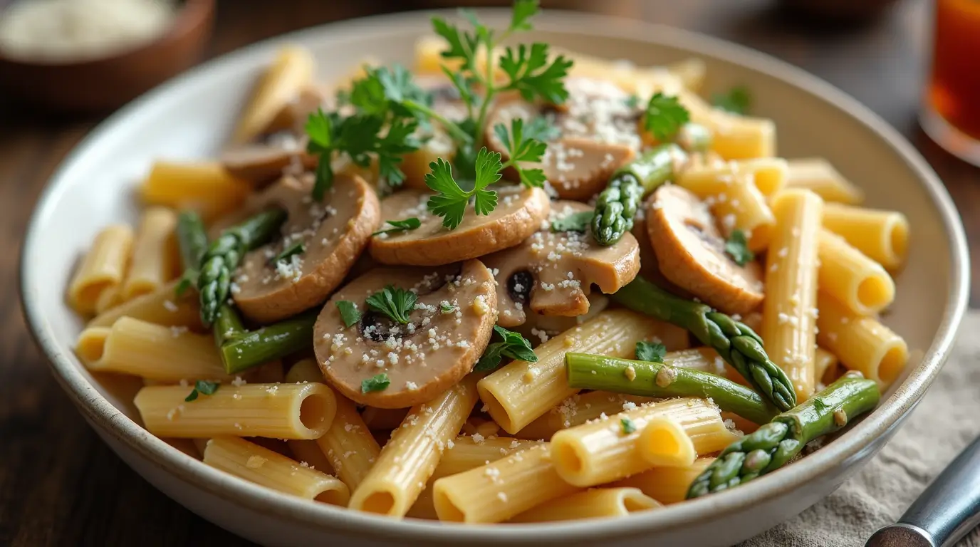 How to Make Creamy Mushroom and Asparagus Chicken Penne in 30 Minutes