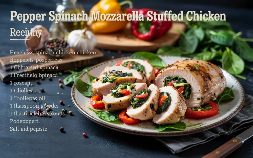 Pepper Spinach Mozzarella Stuffed Chicken