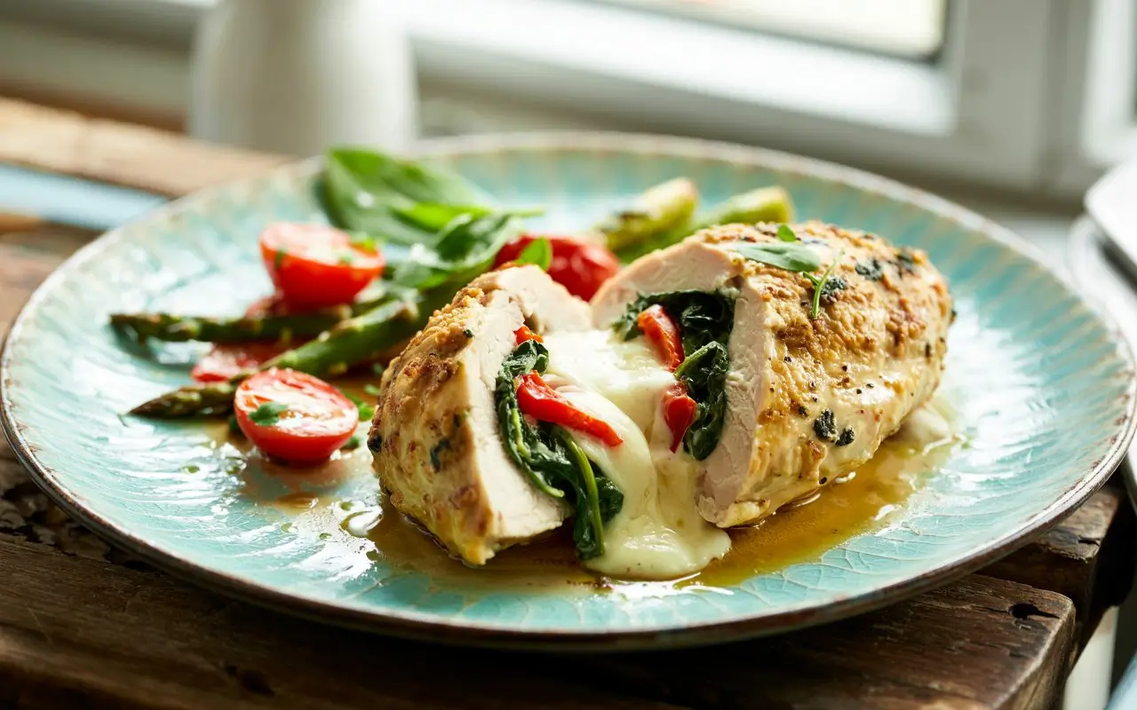 Pepper Spinach Mozzarella Stuffed Chicken